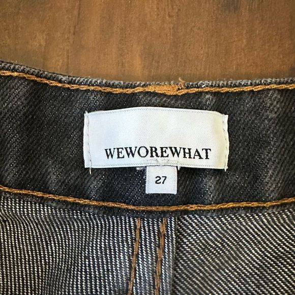 WEWOREWHAT High Rise Raw Hem Dad Jeans in Black - Picture 8 of 13